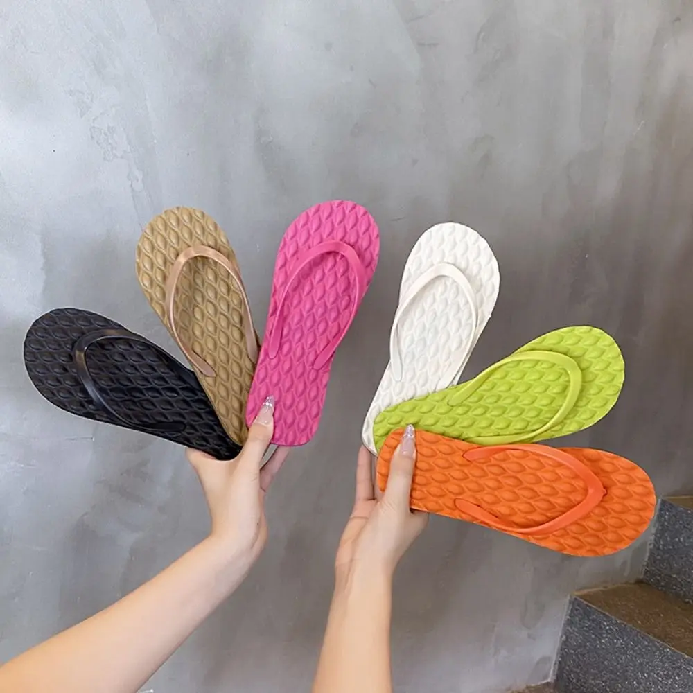 Casual Solid Color Flat Soled Slippers Massage Lingge Outerwear Shoes Beachwear Anti Slip Home Slides Sandals Men