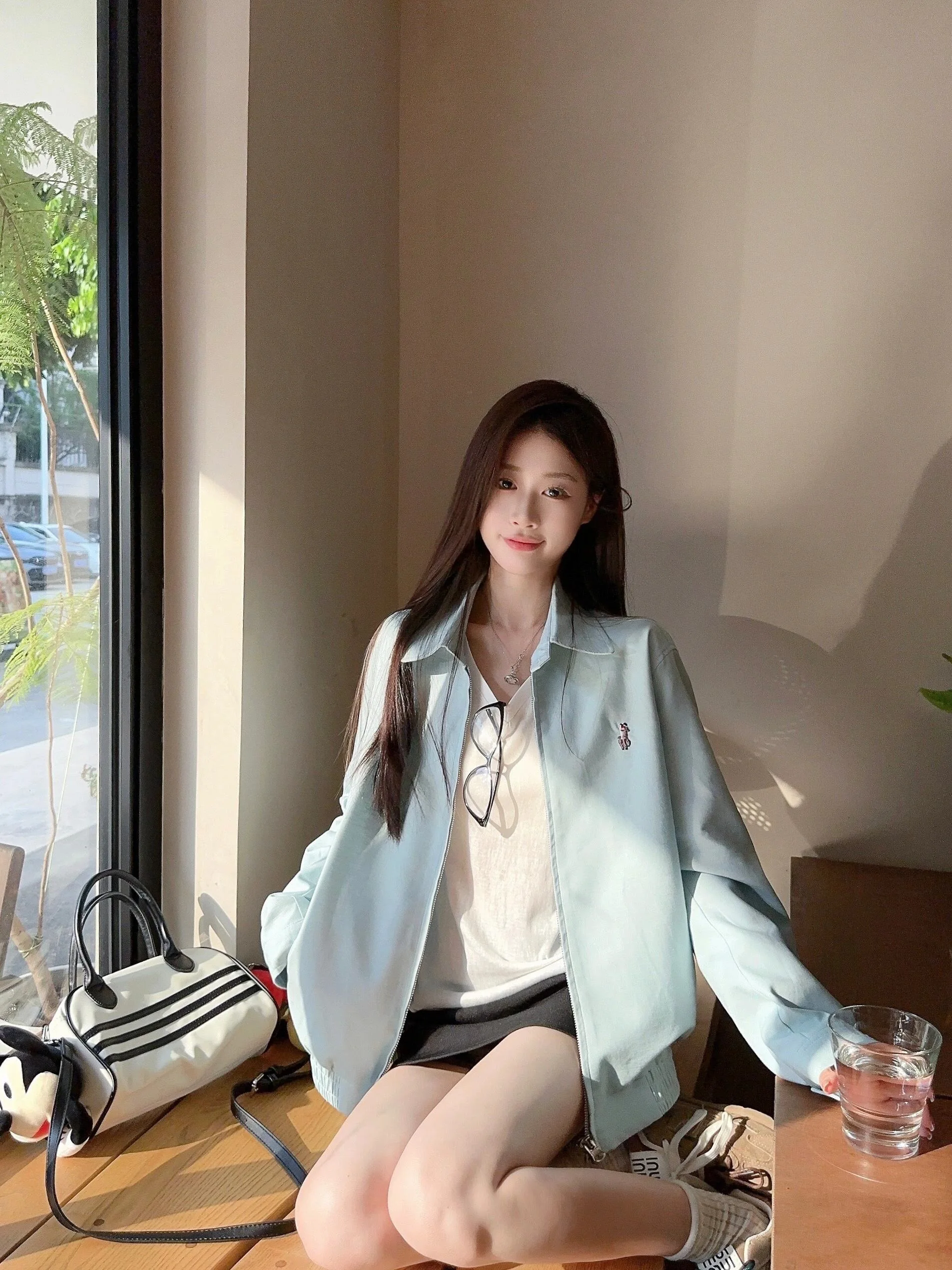 

Светло-хлопково-льняная одежда Babyblue с вышивкой, повседневная свободная посадка, тонкая корейская свободная верхняя одежда для женщин