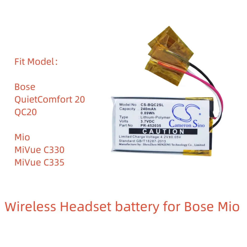 

Li-Polymer Battery for Bose Mio Wireless Headset.3.7V,240mAh,QuietComfort 20 QC20 MiVue C330 PR-452035 402035 (1ICP5/21/36)