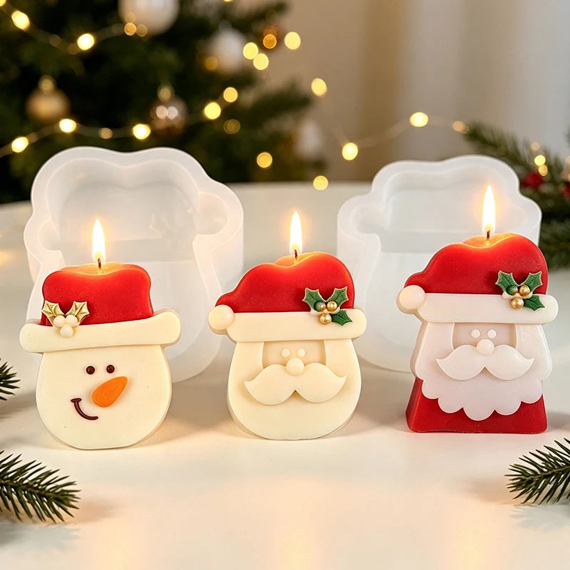 Christmas Snowman Santa Claus Silicone Mold 3D Scented Candle Aroma Soap Plaster Polymer Clay Mold Home Decor Xmas Gift