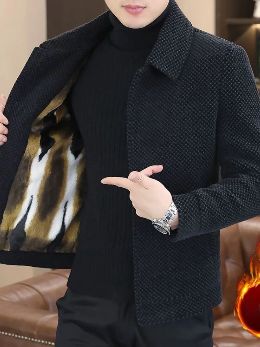 

Мужская зимняя теплая шерстяная куртка с флисовой подкладкой, утолщенная, повседневная, приталенная, с воротником-стойкой