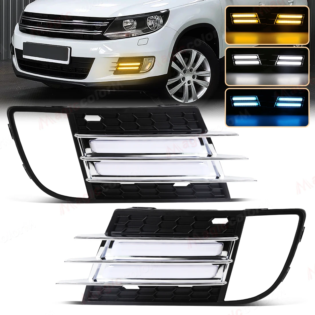 LED Car Fornt Bumper Light For VW Volkswagen Tiguan 2013 2014 2015 2016 DRL Daytime Running Light Foglamp Turn Signal Headlights