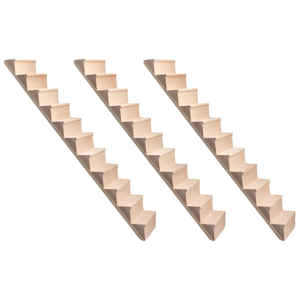 3 Stück Miniatur-Treppen im Maßstab 1:12, Holztreppe, Puppenhausmöbel, unbemalt, vormontierte Stufen ohne Handlauf, DIY Mini