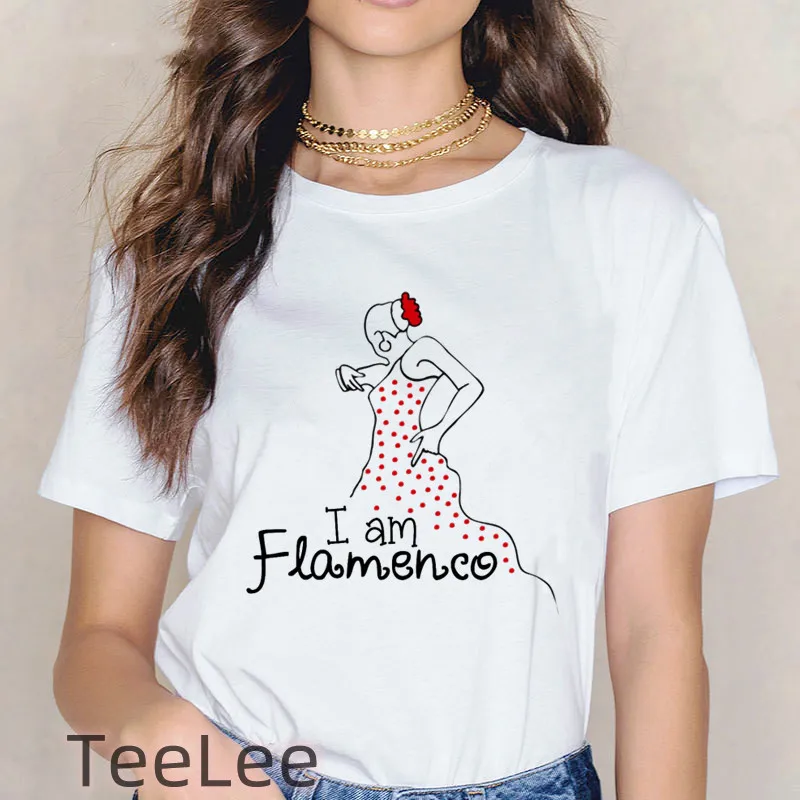 Flamenco flamenca spagna t-shirt donna stampa ballerina top Tee Summer Manga t-shirt donna grafica divertente t-shirt femminile