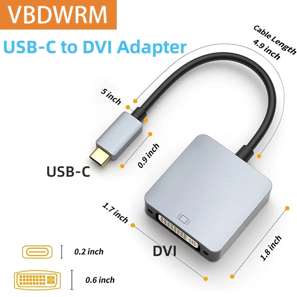 USB-C Naar DVI-adapter – Thunderbolt 3/4 Compatibel, Voor IPhone 15, MacBook, IPad, S23, XPS, Tot 1920x1200