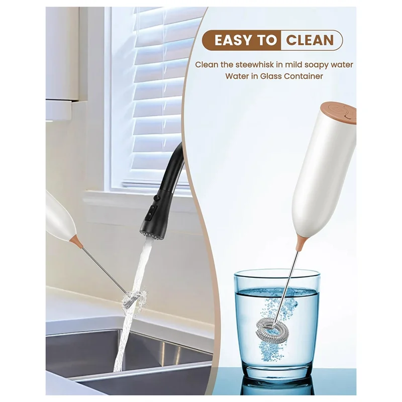 Mousseur à lait rechargeable, mousseur à lait rechargeable mousseur à café puissant portatif pour café latte, cappuccino blanc durable
