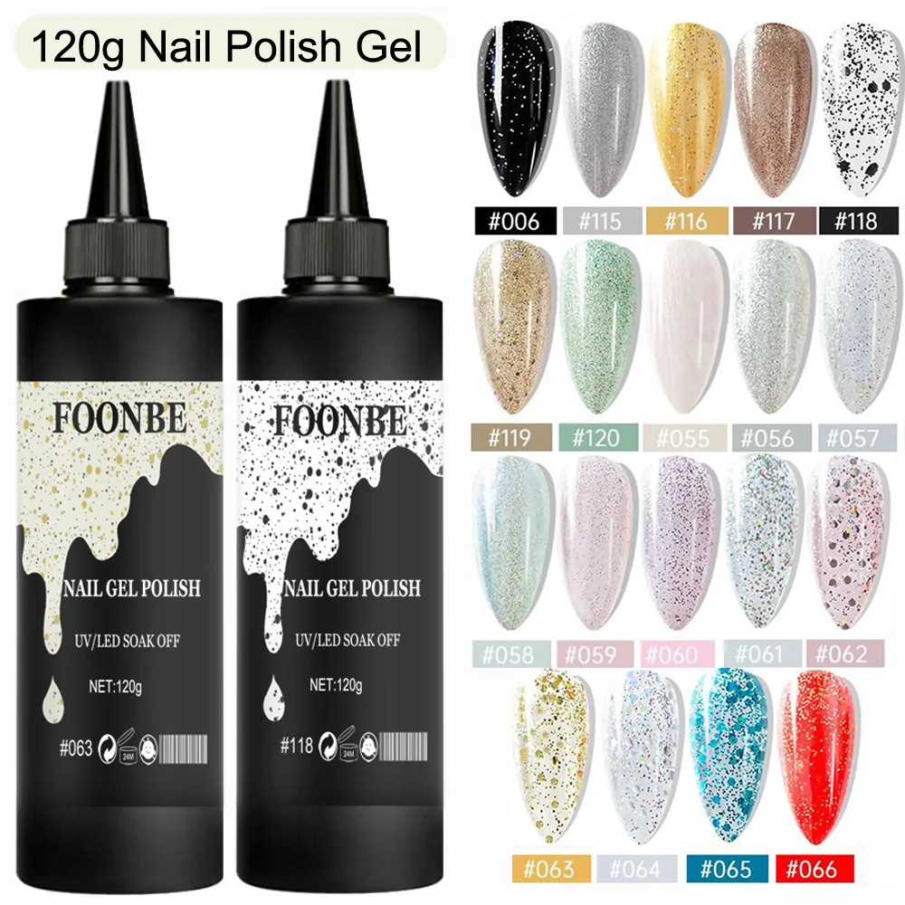 120g Glitter Nail Gel Polish Shimmer Gel Polish Semi Permanent Nail Art Manicure Soak Off LED Matte UV Gel Nail Varnishes Cream