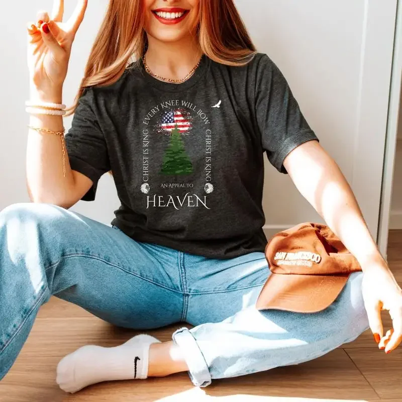 T-shirt « Appeal To Heaven » avec drapeau, sapin de Noël, patriotique, américain, politique conservatrice