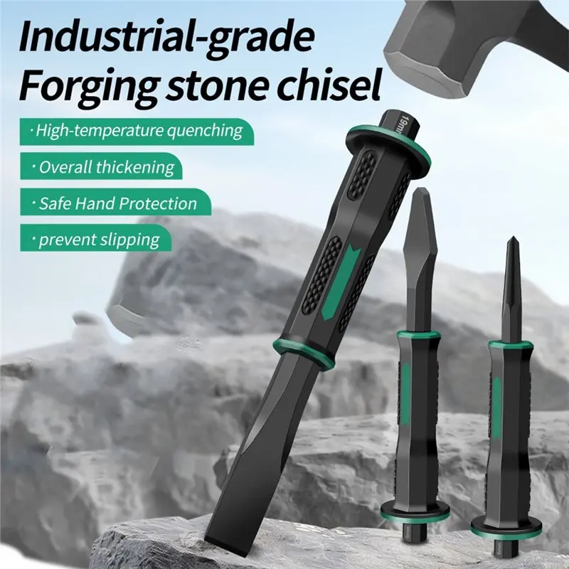 Perfect For Home Heavy Duty Stone Chisel - Cr-V Steel Anti-Shock Round Head Masonry Chisel For Rock Carving & Stonework