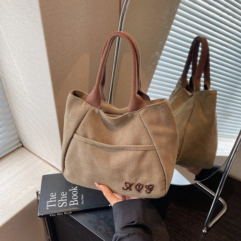 

Маленькая холщовая сумка-тоут для пикника для женщин, корейская высококачественная сумка для обеда для работы, модная ручная сумка-переноска для бенто для покупок