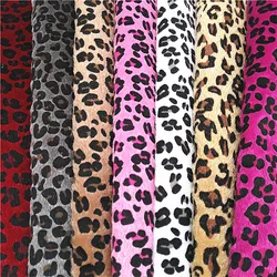 Immitation Horse Hair Leather Sheets Leopard Custom Leather Fabric with Kintted Backing Fabric for DIY Bows Bags Craft W238