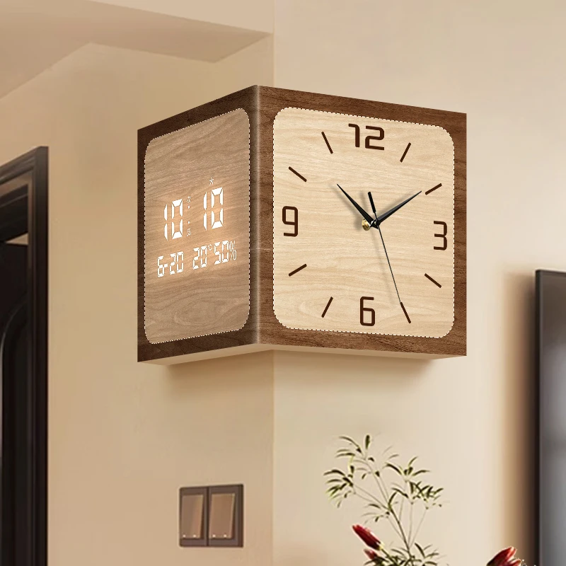 2025 new corner double-sided wall clock antique living room yang corner clock minimalist creative digital display electronic clo