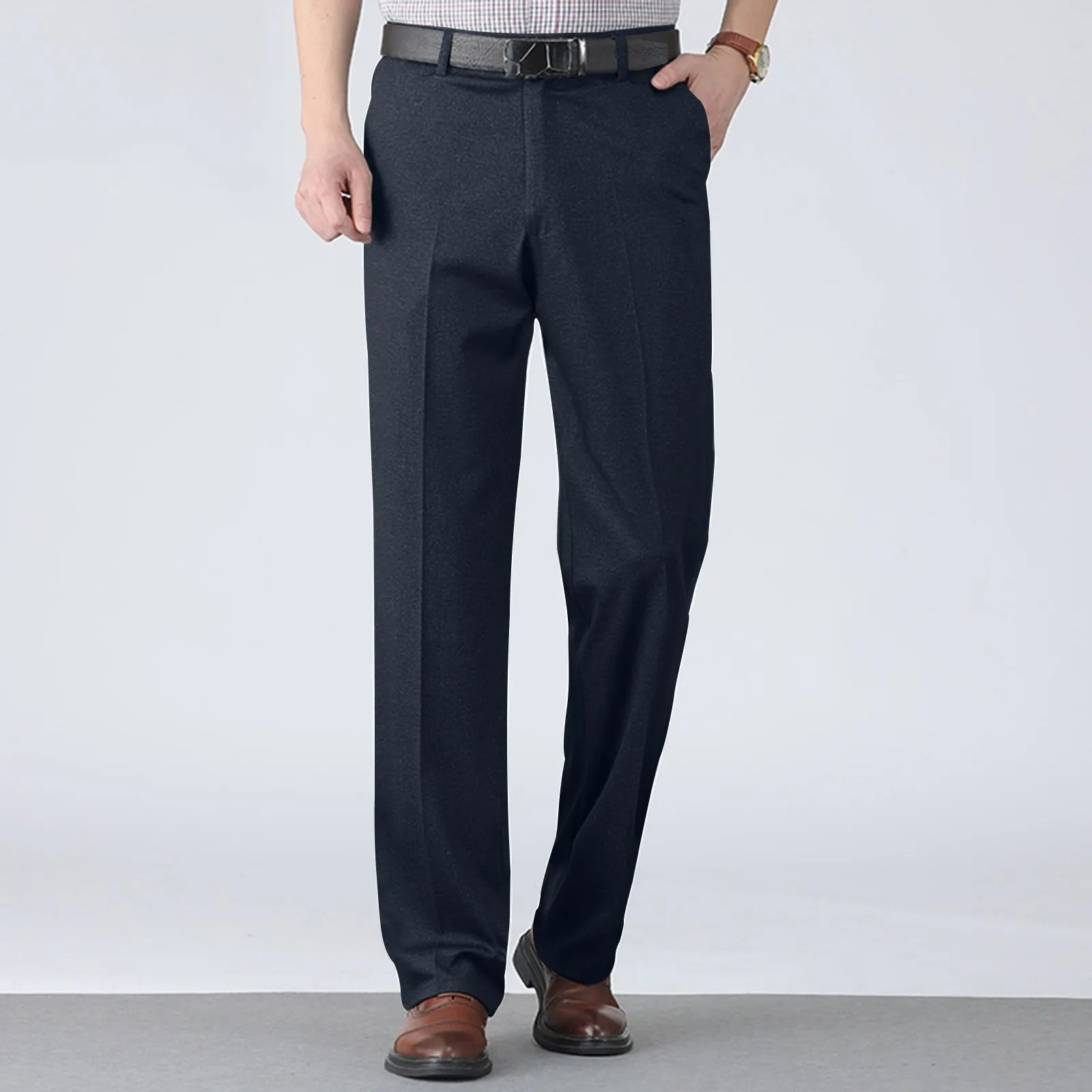 

Хлопковые брюки, мужские прямые брюки для отдыха, деловые брюки, однотонные осенне-зимние брюки-чинос с поясом, официальные брюки для папы и пожилых людей