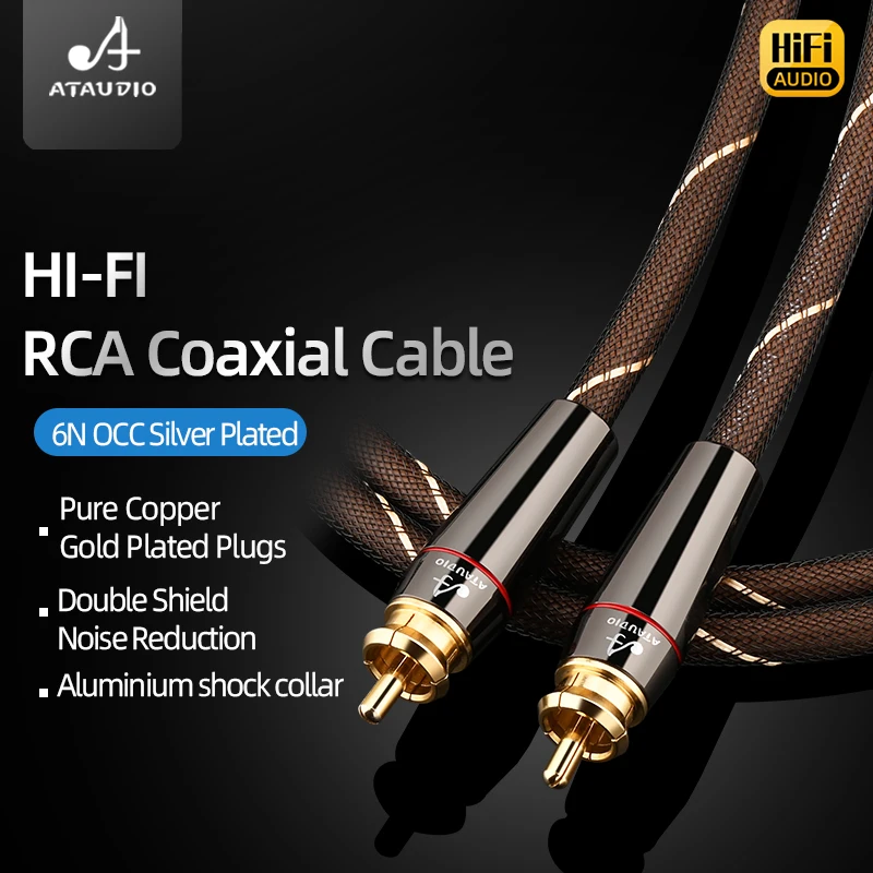 ATAUDIO Audio Coaxial Cable 75Ω 6N OCC Silver Plated Hi-end RCA to RCA Male Cable Speaker HiFi Subwoofer Cable