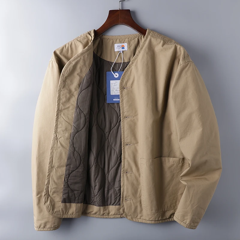 

Thiened Cotton Jaet Men's Casual V-Ne Warm Winter Outerwear Loose Fit Stand Sle Cleanfit Button Closure Color