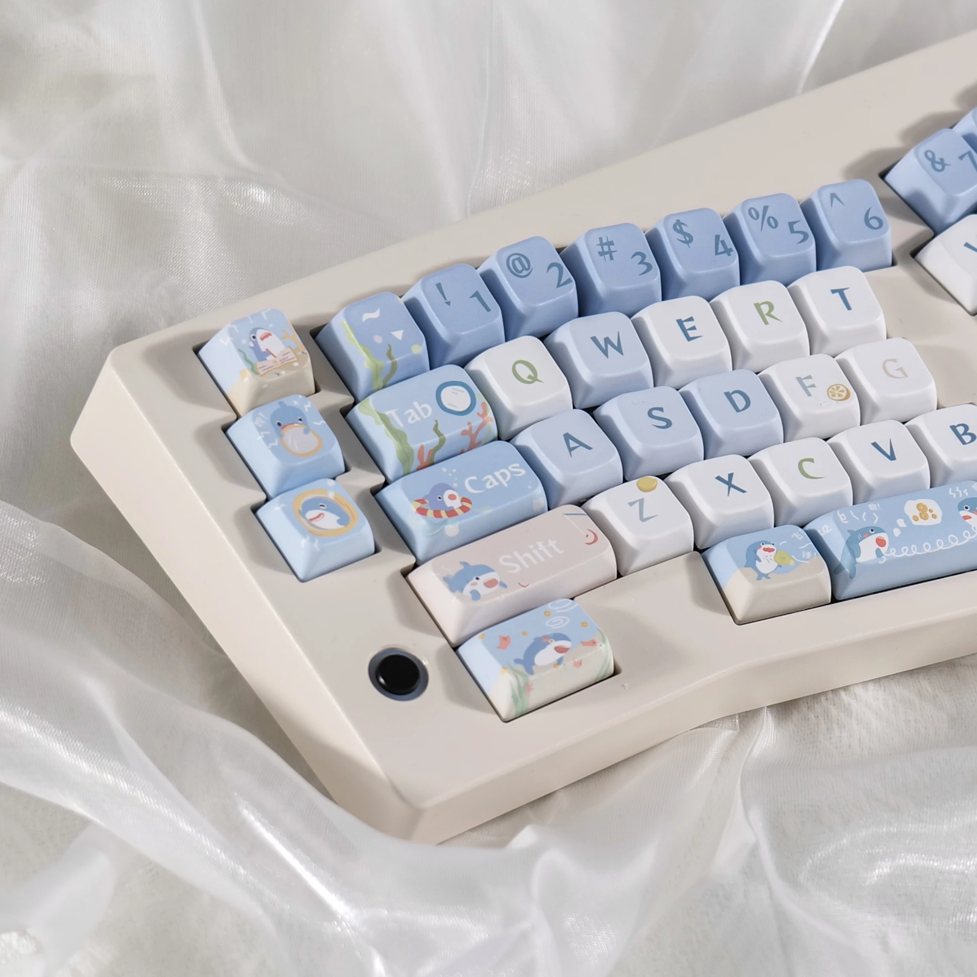 143 Keys Cartoon Shark Keycaps MDA Profile PBT Sublimation Mechanical Keyborad Key Caps Hi75 VGN Cream Blue Cute Keycap