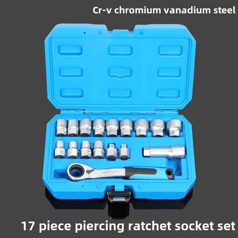 

Durable 17 Pieces Piercing Ratchet Sleeve Two-way Wrench Set 12 Angle Sleeve Batch Connector Set Sleeve Tool