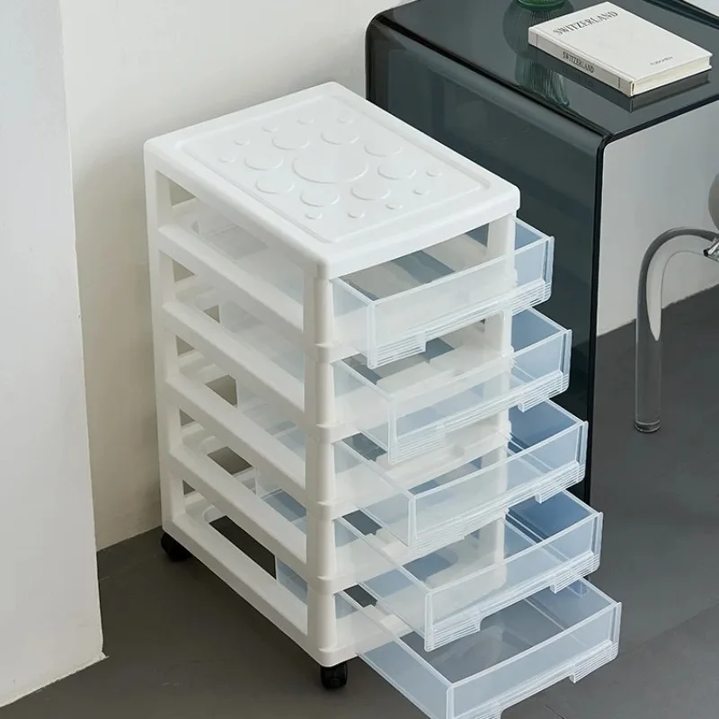 

Japanese Style Rotating Makeup Organizer | Portable Narrow Vanity Cabinet with Slide-Out Drawers 2-Tier Clear PP Desktop Storage
