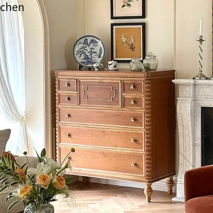 

HXL retro solid wood carving flower bucket cabinet ash wood storage wall decorative storage cabinet