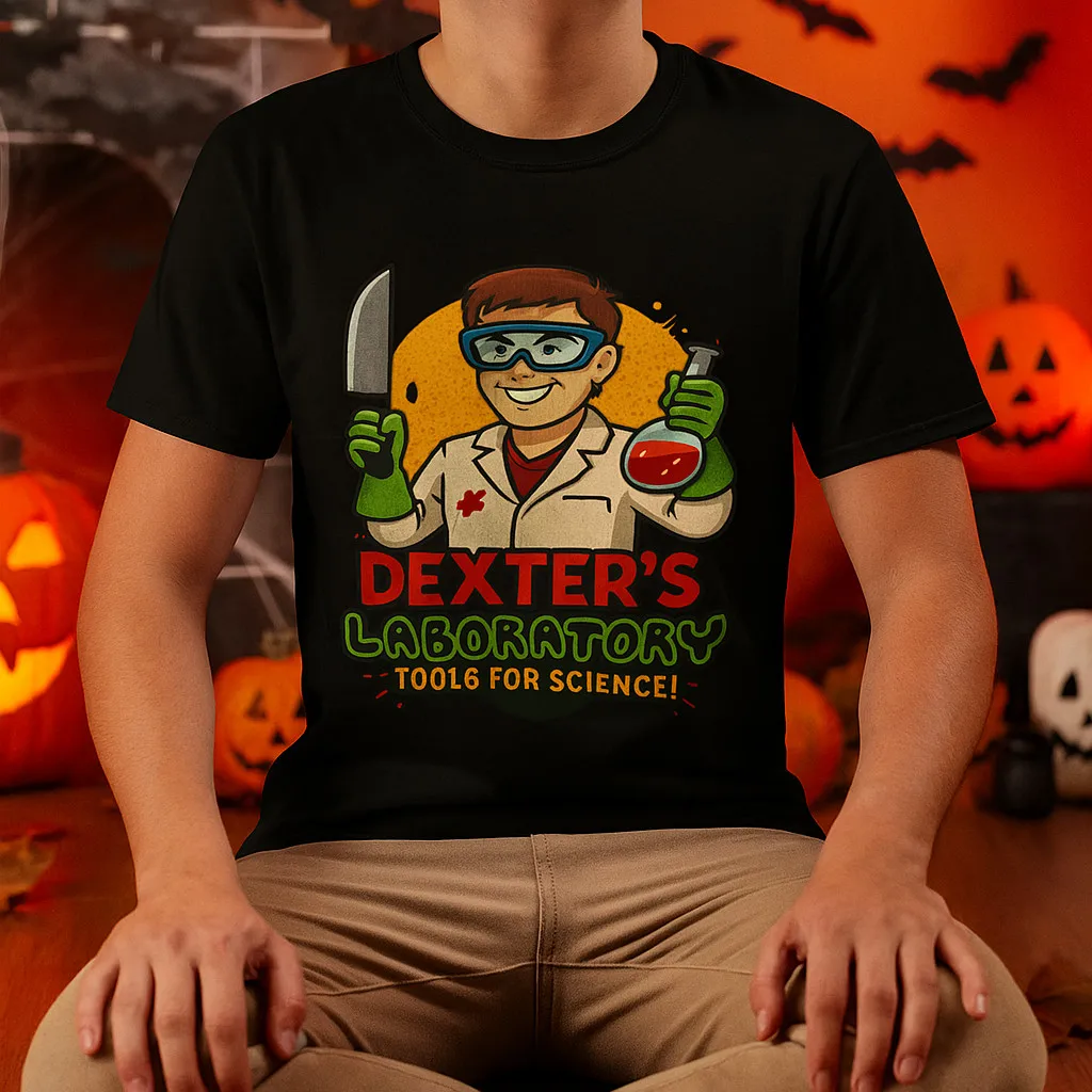 قميص Dexter's Laboratory Parody Tee Dark Humor Science Lab إصدار محدود