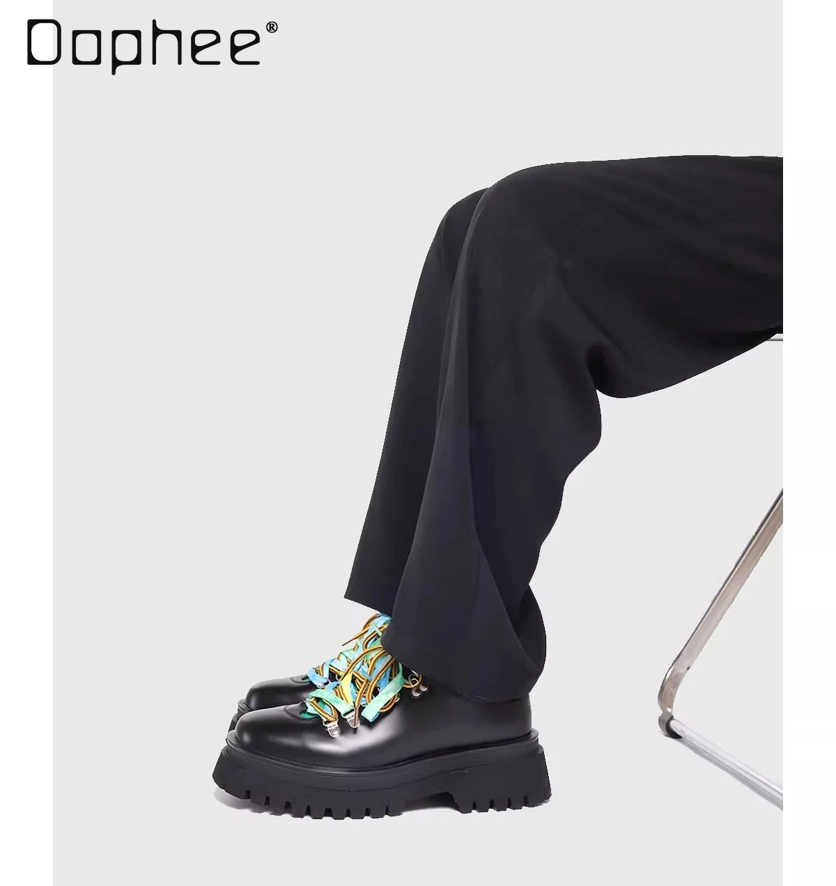 

2025 Spring and Autumn New Men's Colorful Shoelaces High-End Height-Increasing Thick-Soled Waterproof Non-Slip Leather Shoes