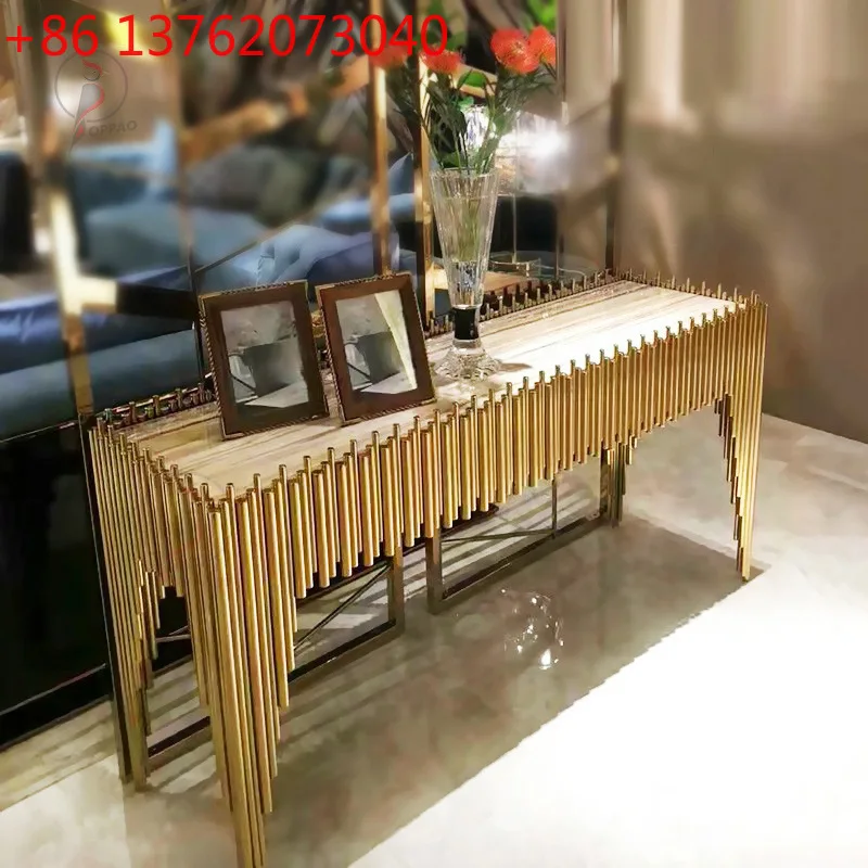 

Легкий роскошный мраморный консольный столик из нержавеющей стали, современный простой настенный столик для входа в гостиную, прихожей, входной стол