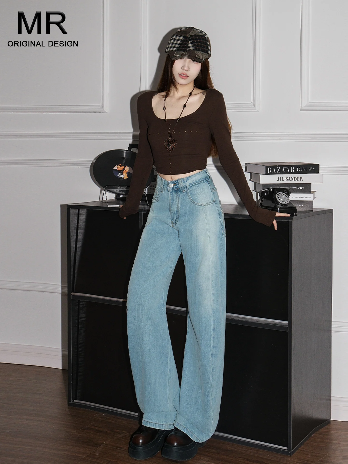 

Джинсы женские в американском стиле с высокой талией, свободного кроя, из денима, весна-лето, повседневные, из смесового хлопка, широкие брюки