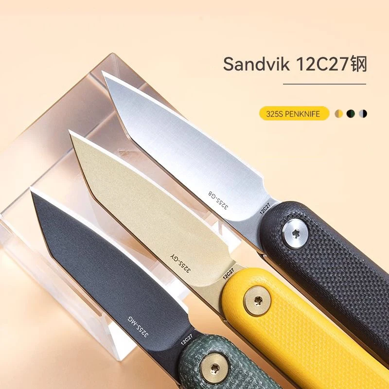 325S Color Fruit Knife G10 Non-slip Handle Folding Knife 12C27 Steel Blade Portable Pocket Small Keychain Handy Tool