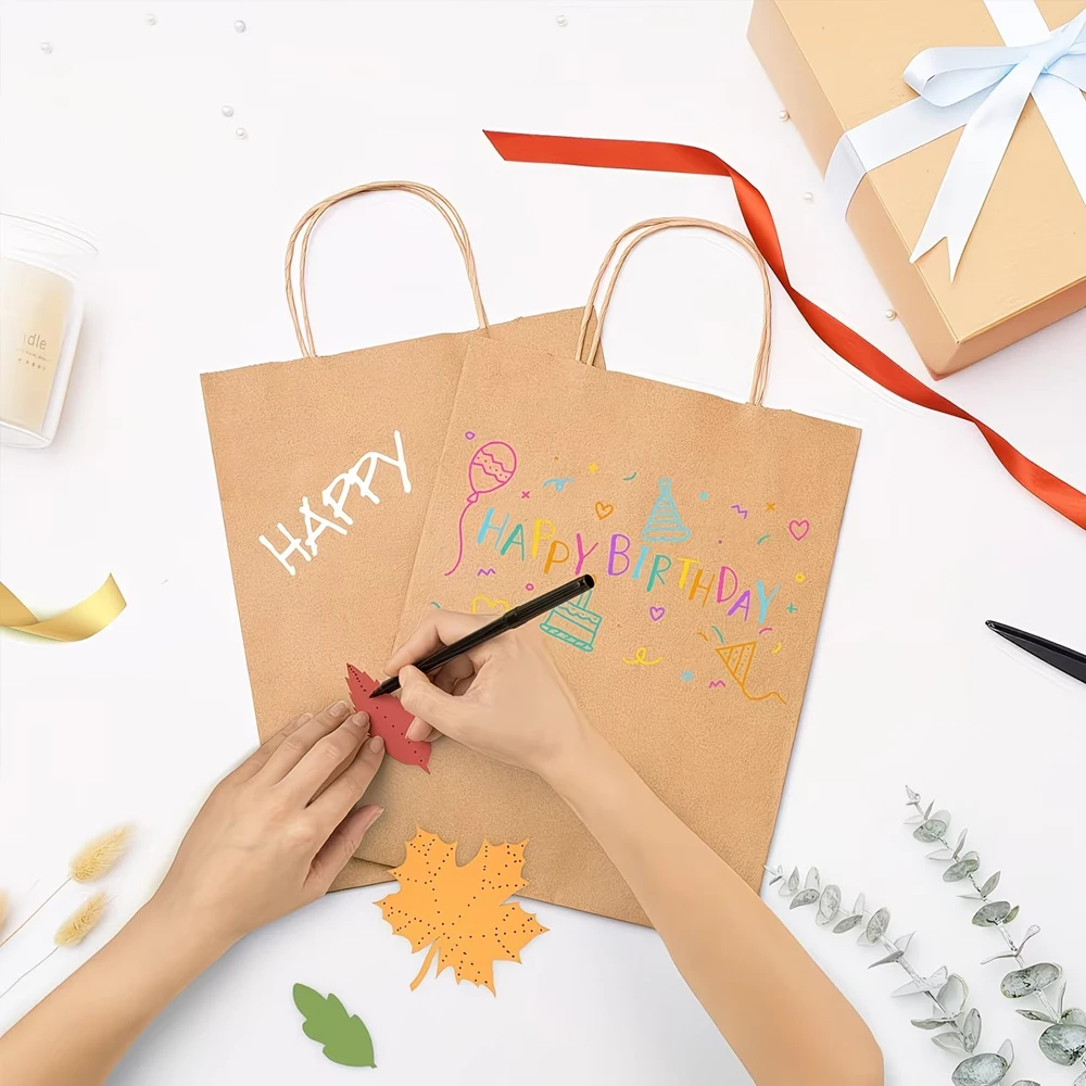 20 Stück Kraftpapier-Tragetaschen, kleine Geschenktüten mit Griffen, braune Einkaufstaschen, Einzelhandelsverpackungstüten, Geschenktüten für Geburtstage und Hochzeiten, DIY-Geschenktüten für den Abschlussfeier, Party – Detail 5
