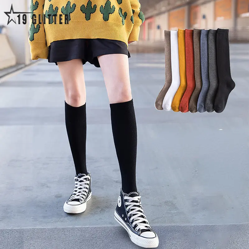 Long Socks Winter Women Stockings Thick Cotton Solid Warm Thigh High Street Fashion Young Casual Knee Terry Socks Harajuku