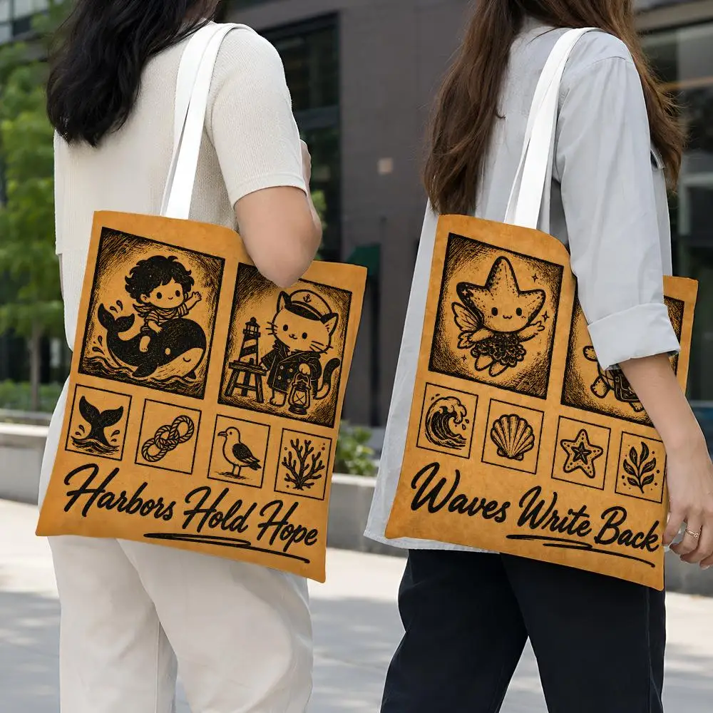 Ocean Whimsy Storage Bags Lightweight Foldable Canvas Tote For Shopping Commuting And Travel