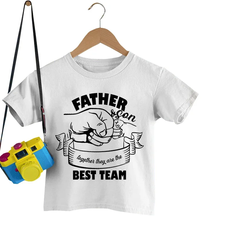 Father and Son Best Team T Shirt Daddy Child Fist Bump Fathers Day Shirt Funny Daddy and Son Outfits Matching Suits Oversized