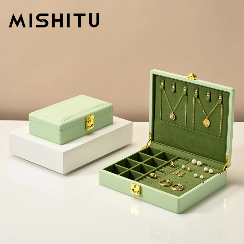 Jewelry Box MISHITU High-end Lock Jewelry Display Box Exquisite Leather Gold Jewelry Multifunctional Ring Necklace Storage Boxes