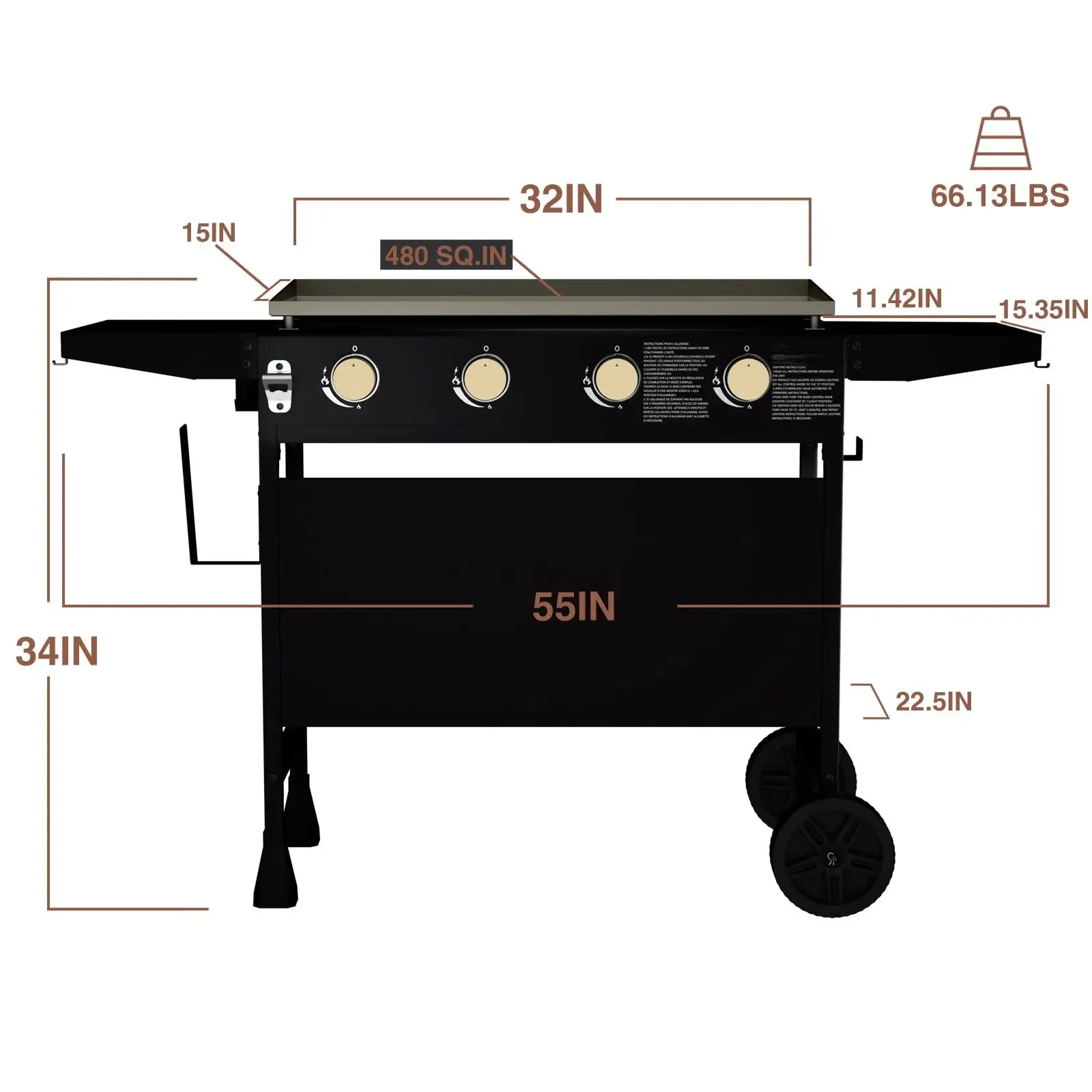 Outdoor 4-burner barbecue grill, family party with hood