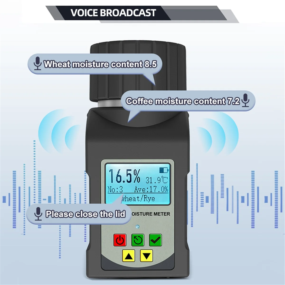New Intelligent Grain Moisture Meter Hygrometer Humidity Tester for 25 Kinds Grains Rice Wheat Coffee Bean Seeds Pea