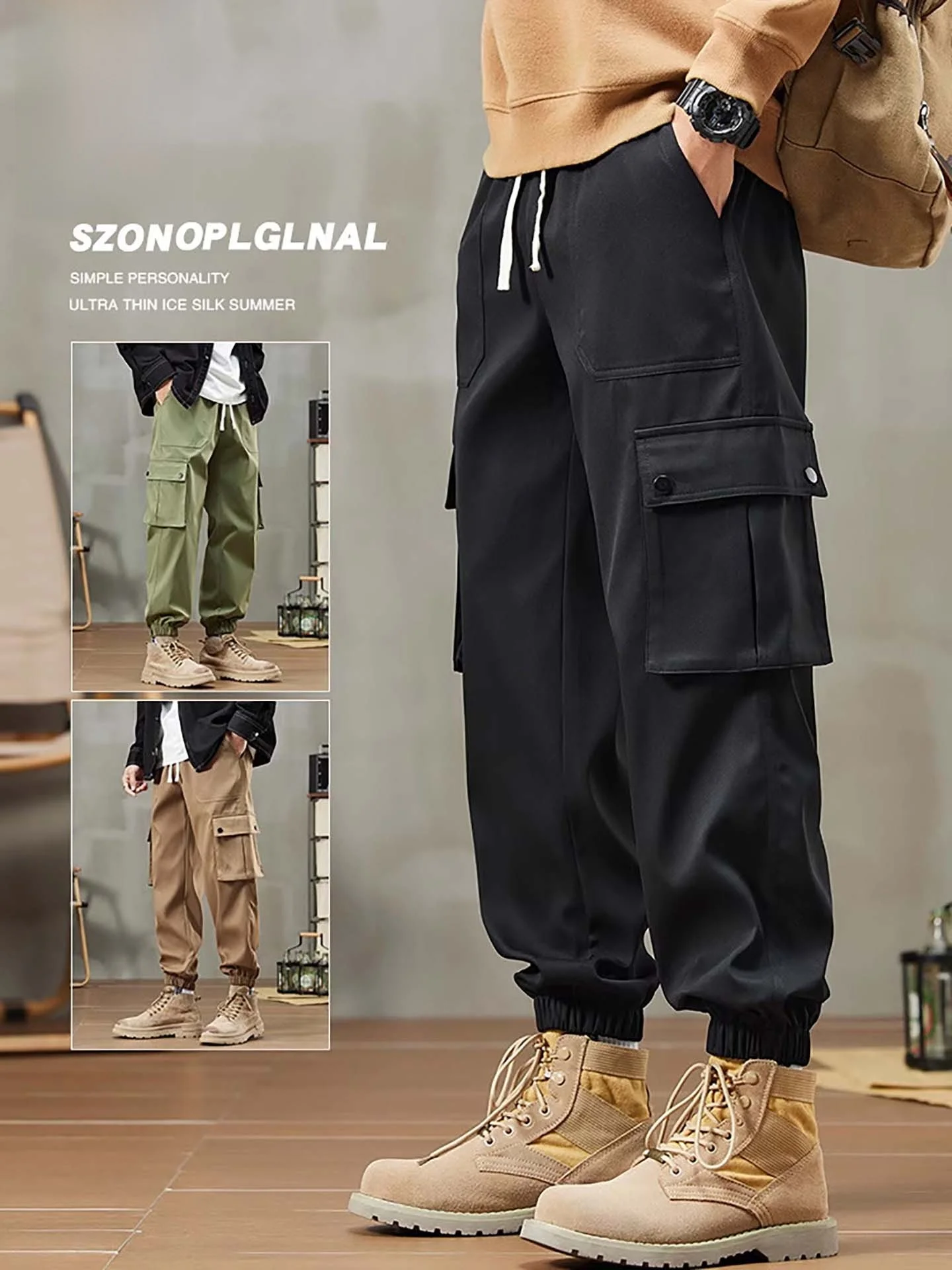 

Мужские повседневные рабочие брюки Nainiu, летние модные свободные длинные брюки с манжетами, универсальные удобные брюки из полиэфирного волокна