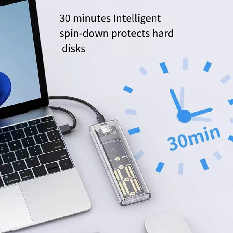 حافظة M.2 NGFF SATA ذات بروتوكول مزدوج SSD شفافة USB من النوع C 10 جيجابت في الثانية PCI-E M2 SSD صندوق قرص صلب خارجي شفاف