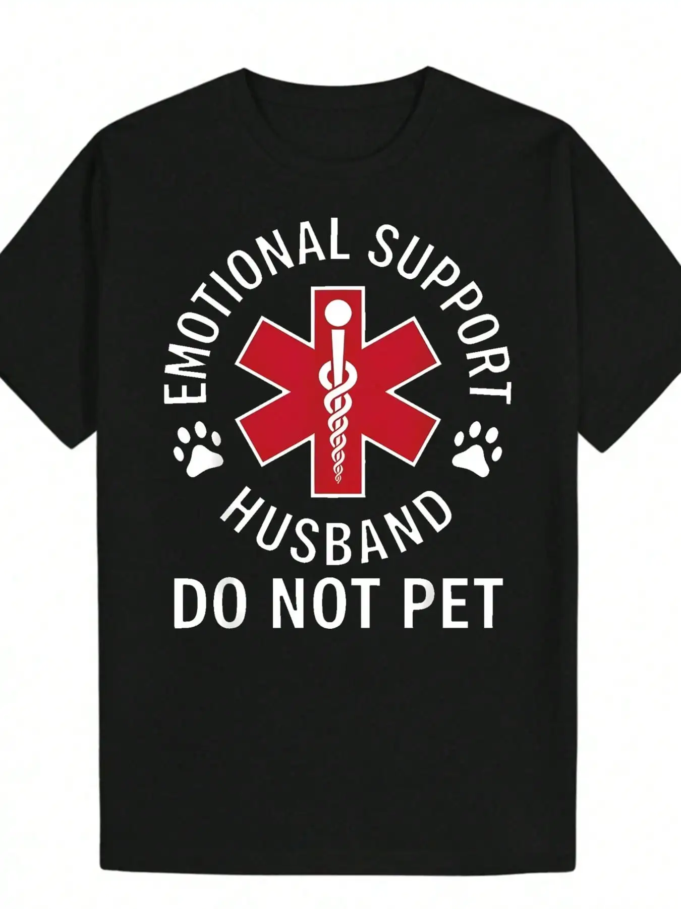 Men's Funny Medical Humor-Shirt -- Husband And Do Not Design, Decorated With Red And Paw Print Patterns. Lightweight