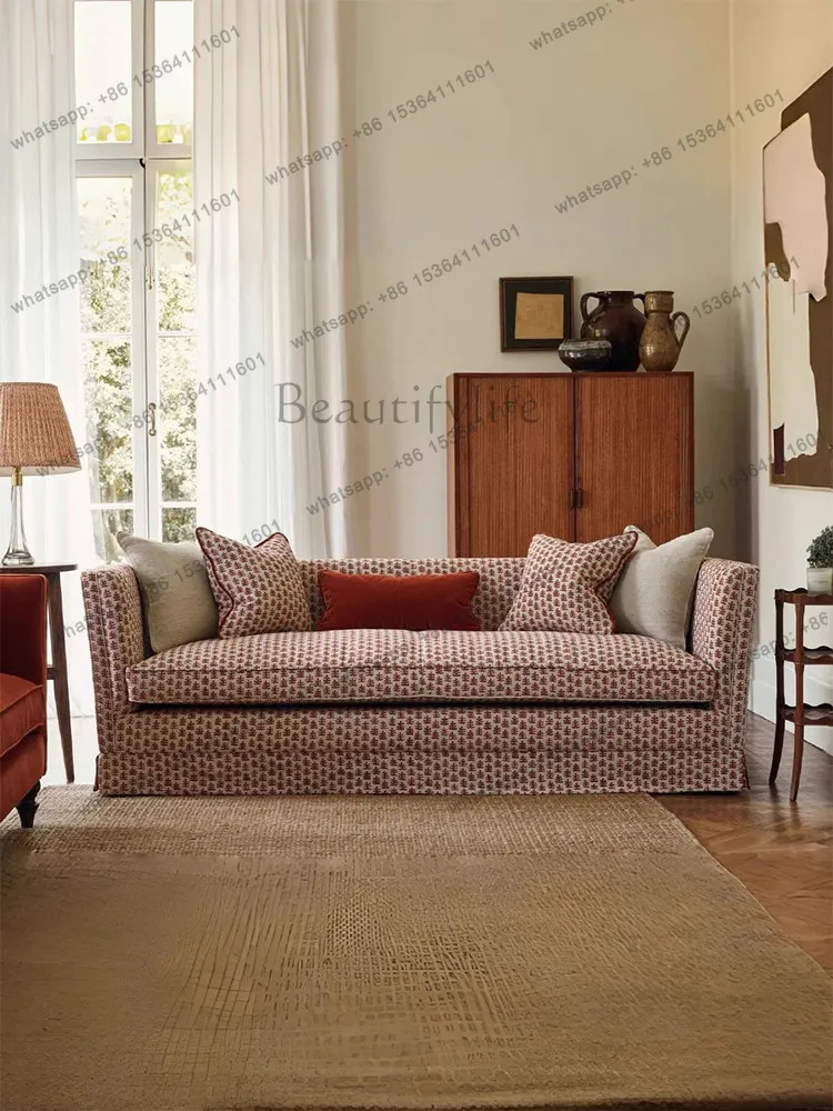 American retro style household small apartment printing high-end living room straight row fabric sofa