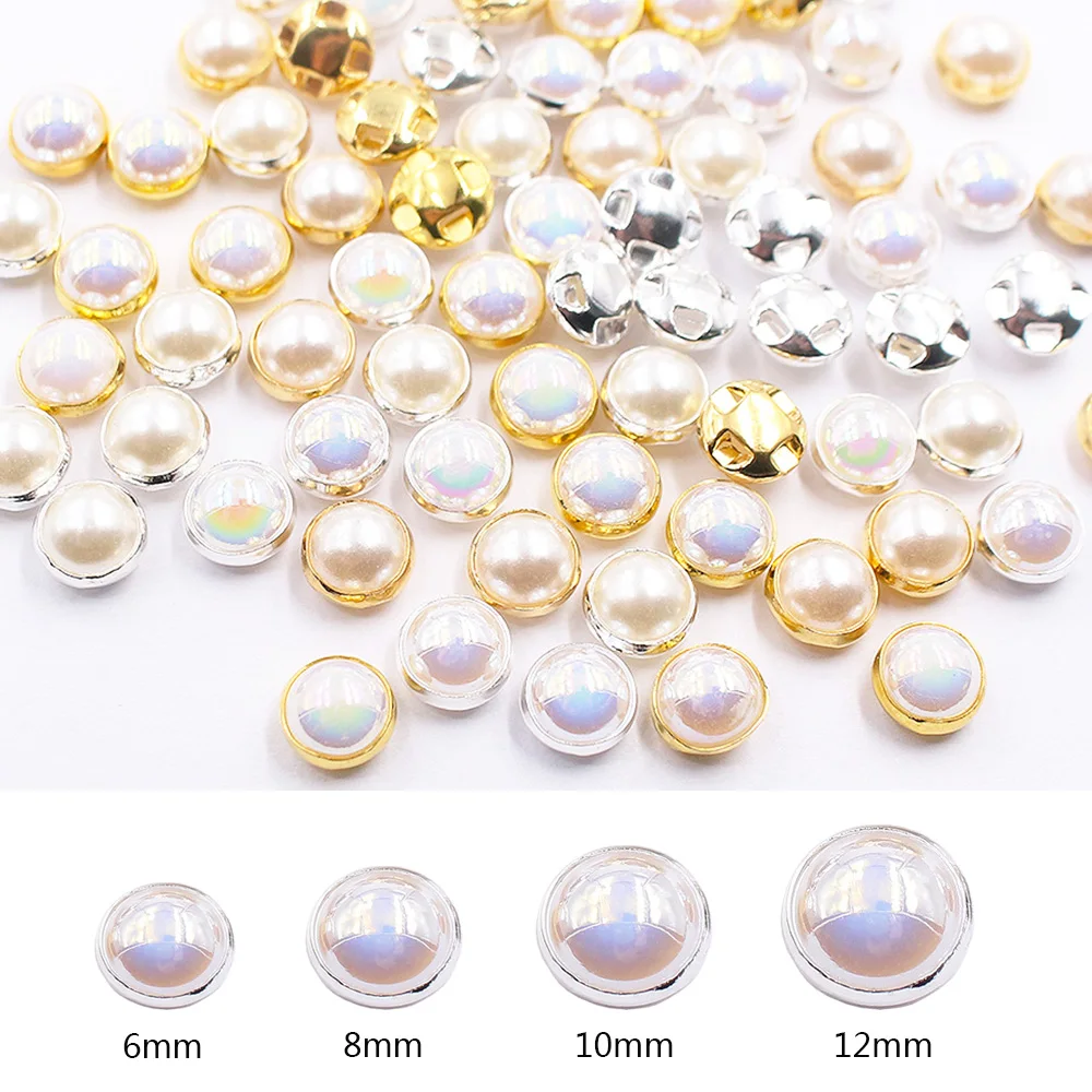 6mm-12mm Sew on Rhinestones Pearl Gold Claw Base Shiny Crystals Strass Pearls Button Sewing Rhinestones for Clothes Decoration
