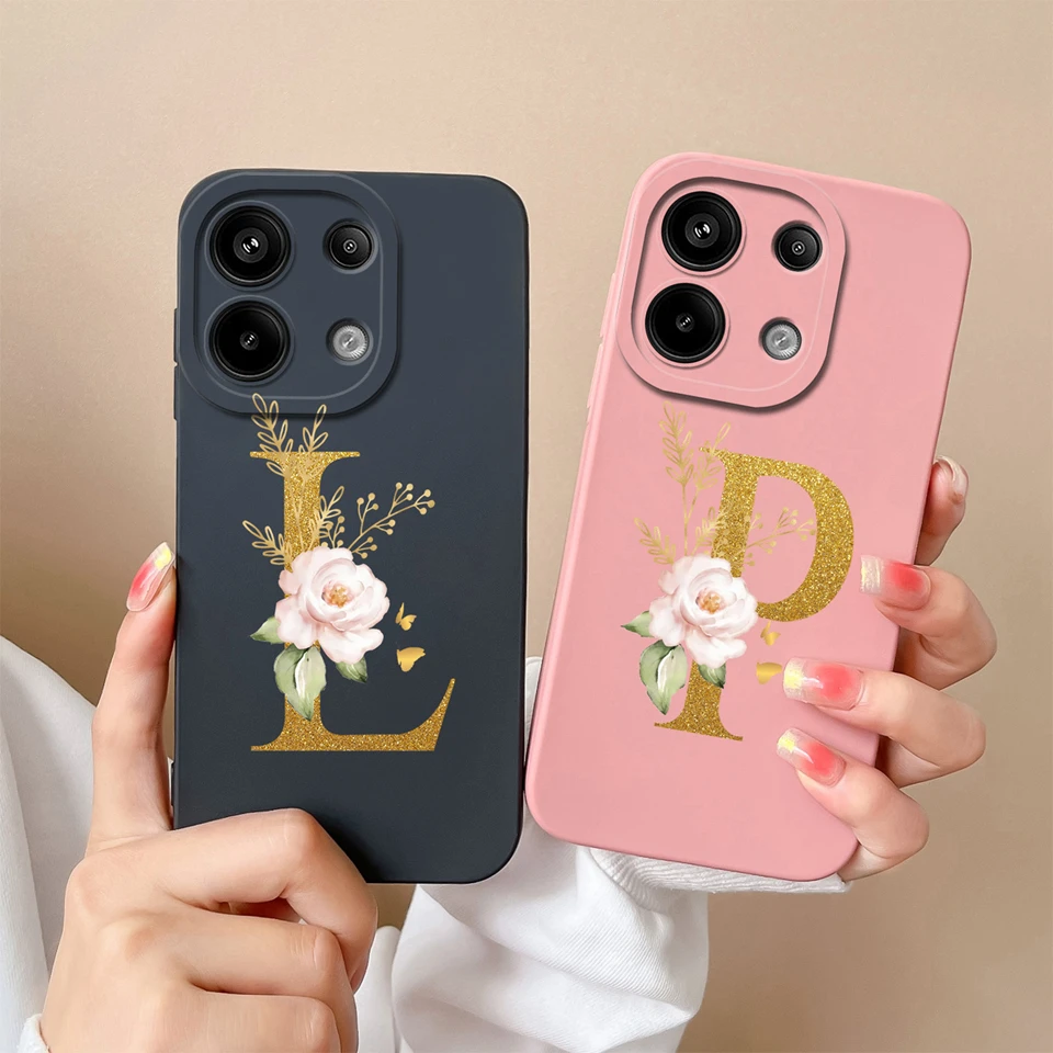 Case For Xiaomi Redmi Note 13 Pro 4G Poco M6 Pro 4G Pink Flower Couple Liquid Anti-fall Cover For RedmiNote13Pro PocoM6Pro Funda