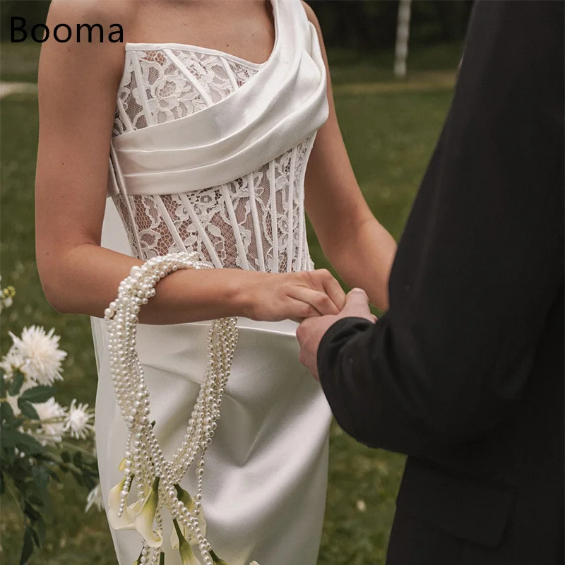

Booma Mermaid Long Satin Simple Lace Elegant Strapless Pleat Wedding Dresses Sleeveless Appliquess Brides Gown Custom Made 2025