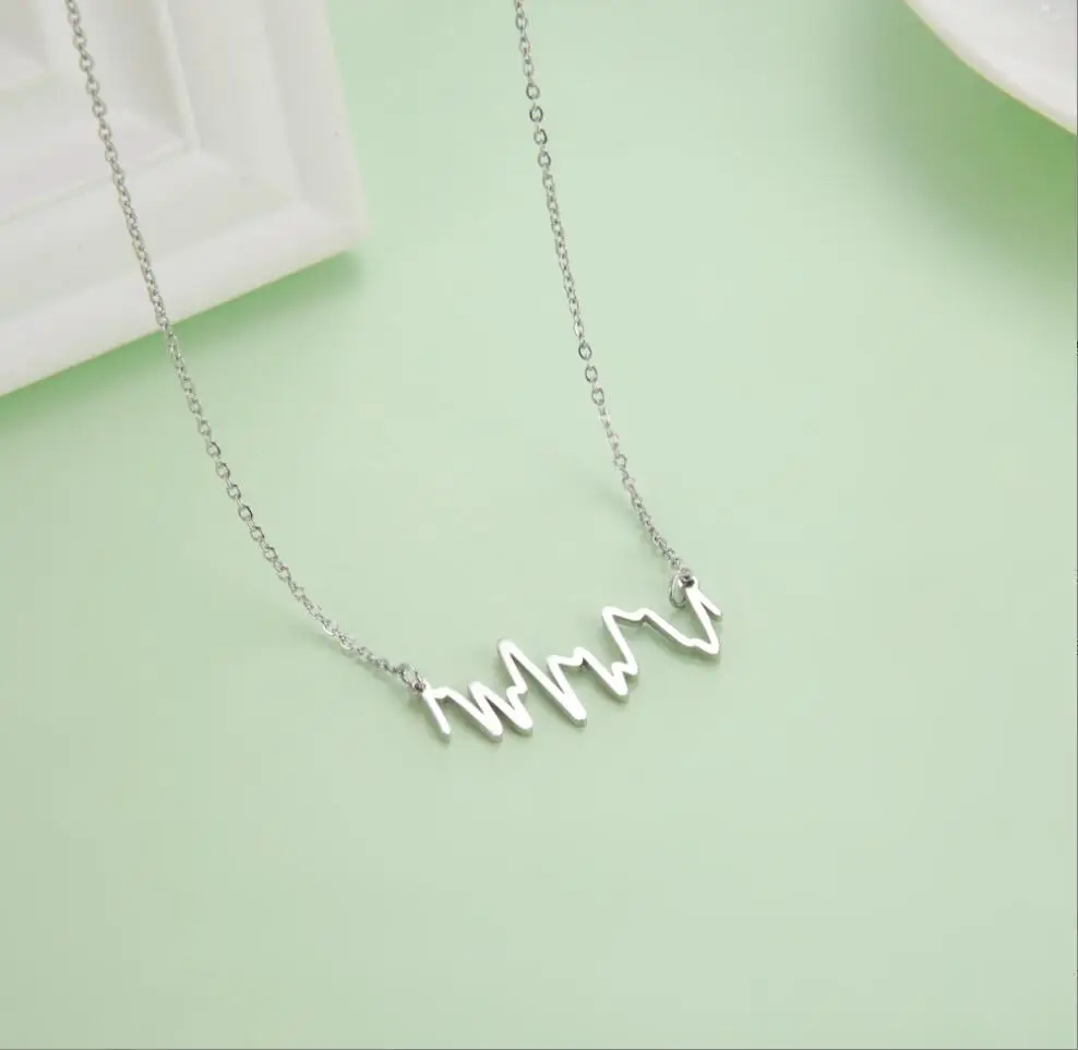 1PC Stainless Steel Necklace For Women Gold And Silver Color Love Electrocardiogram Pendant Necklace Engagement Jewelry F1422