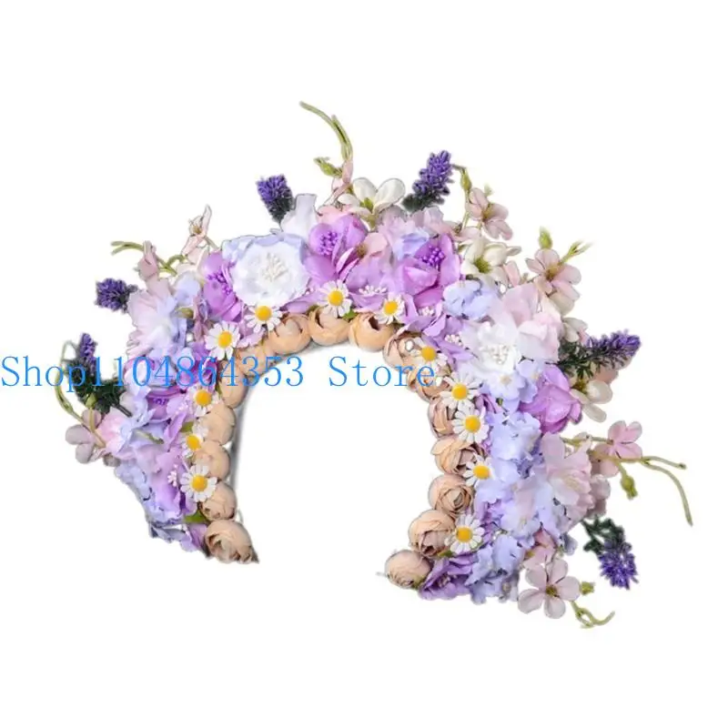 652F Summer Bohemian Rose Crown Wreath Beach Florals Garlands Flower Headband