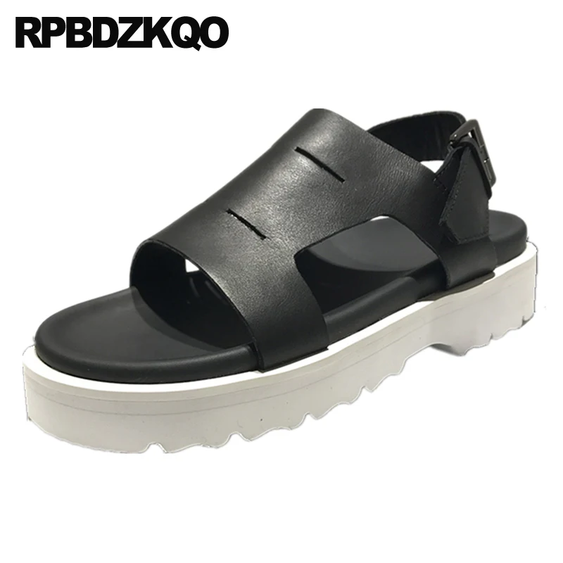 Open Toe Flat Genuine Leather Summer 2023 Famous Brand Designer Shoes Men High Quality Italian Black Casual Platform Sandals