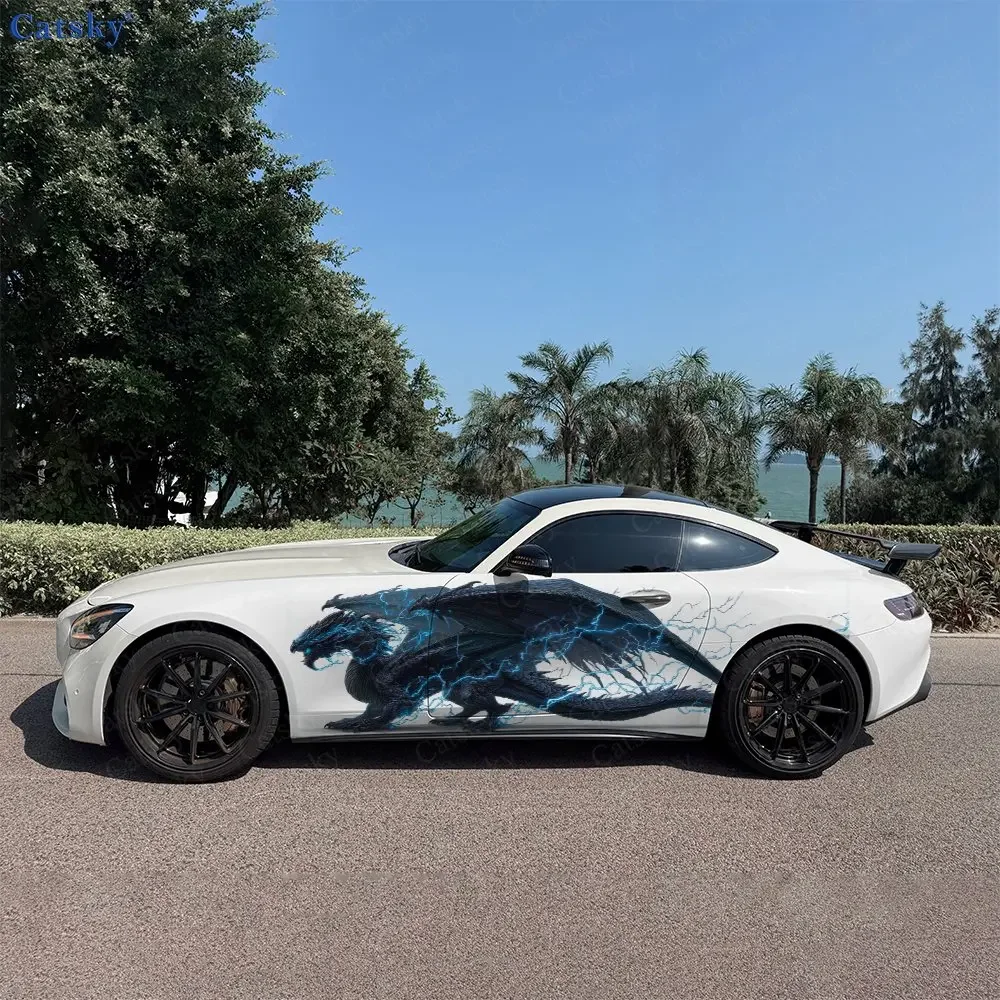 2pcs Electric Lightning Dragon Car Side Wraps, Self-Adhesive PVC Waterproof & Scratch-Resistant Stickers, Car Accessory Gift