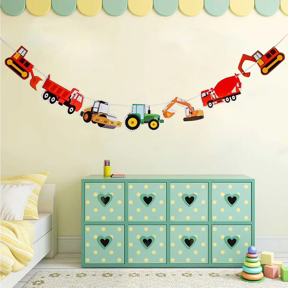 

Seven Car Excavator Truck Garland Paper Birthday Banner for Birthday Party Decoration truck banner birthday party supplies