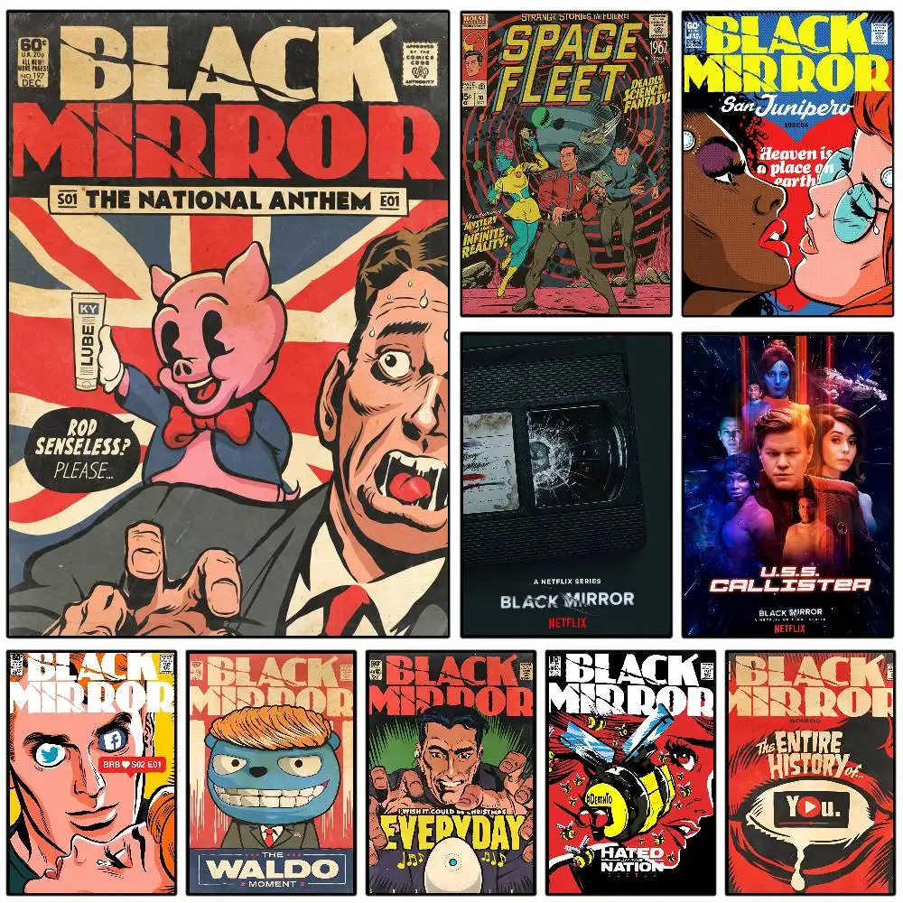 Black Vintage Classic Movie Mirror Poster Art with prints Ho