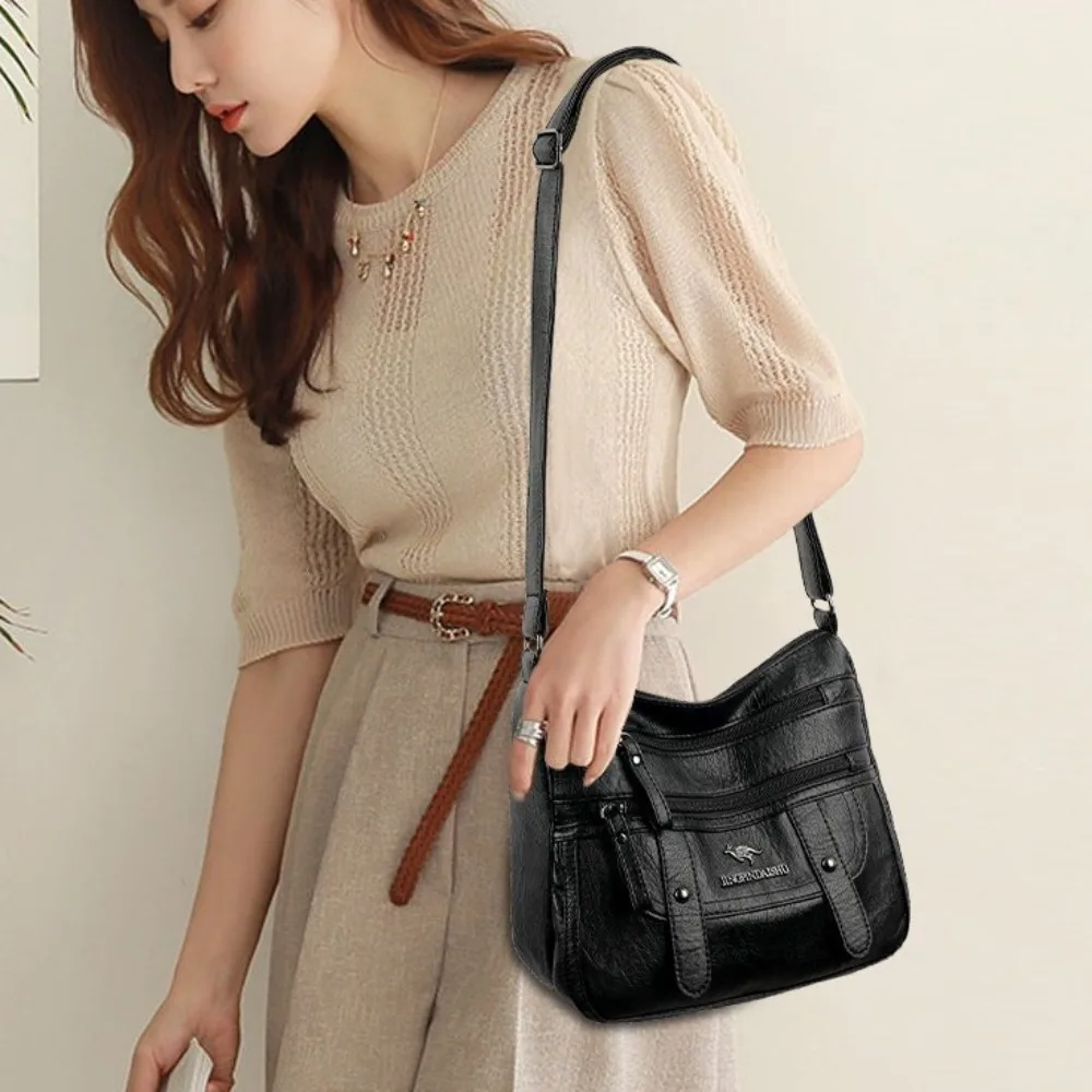 

Women Fashion Shoulder Caual Faux Leather Crossbody Bag Lady Cute Side Purse Luxury Mulity Layer Middle Aged Mom Bag
