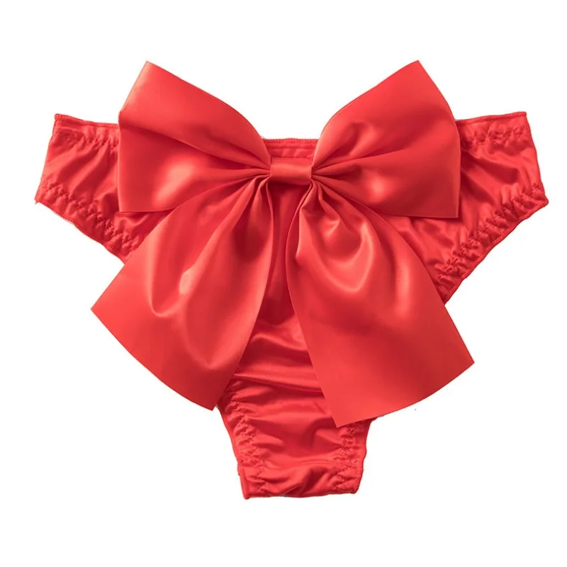 Women Ice Silk Big Bow Underwear Solid Low Waist Seamless Breathable Soft Panties Temptation Cute Lovely Sweety Breifs